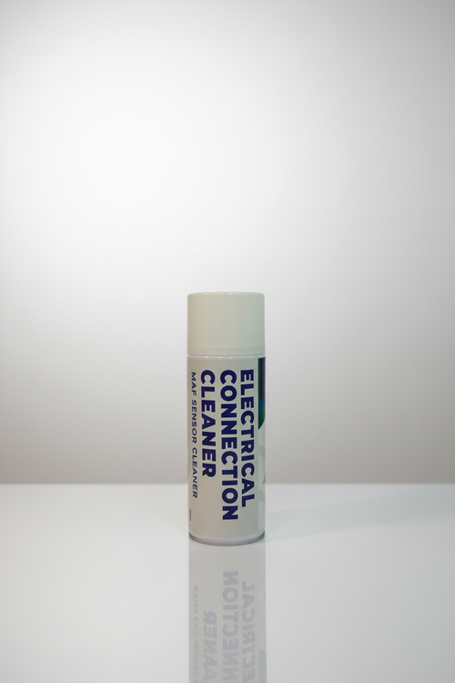 Can of electrical connection cleaner on a white surface